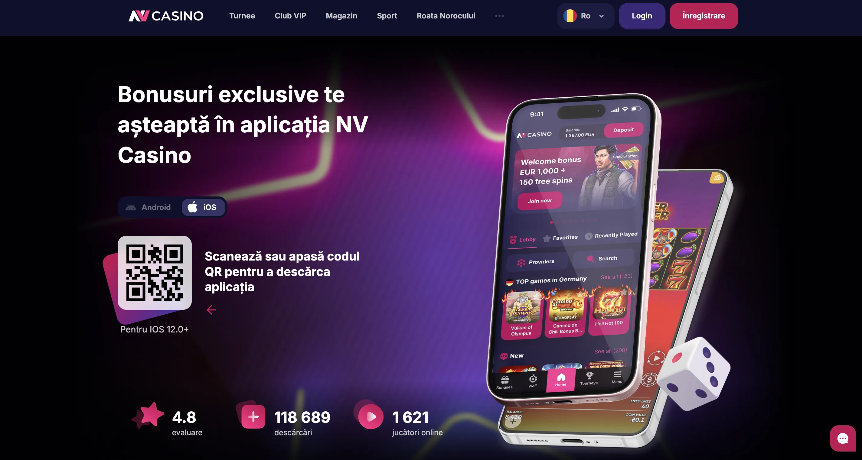Autentificare mobilă NV Casino login pe smartphone
